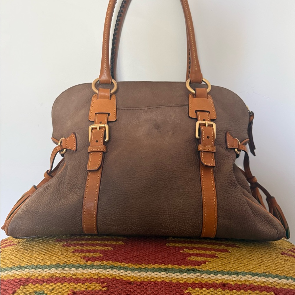 Dooney & Bourke Brown Leather Shoulder Bag with Tan Trim - Picture 3 of 6